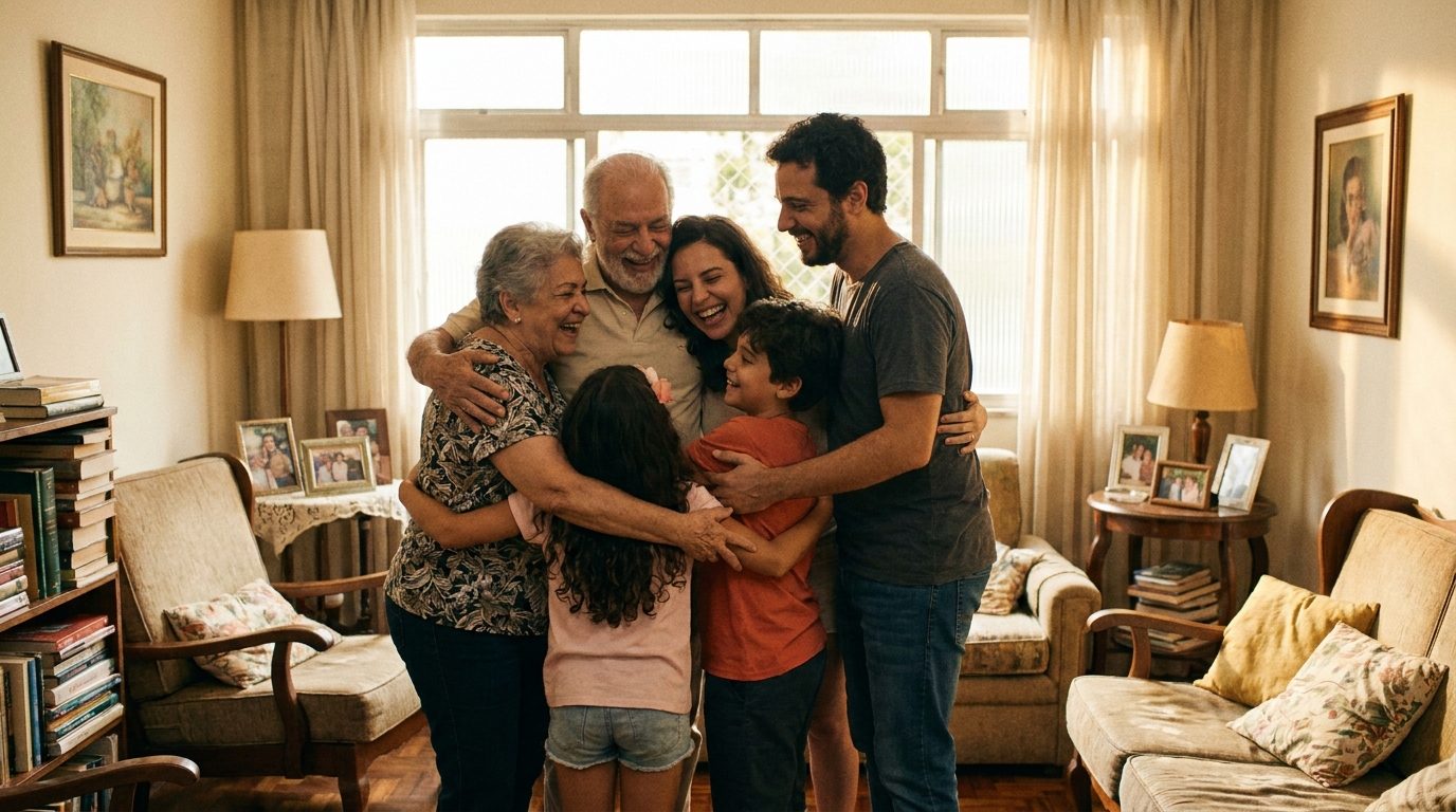 Família reunida em casa