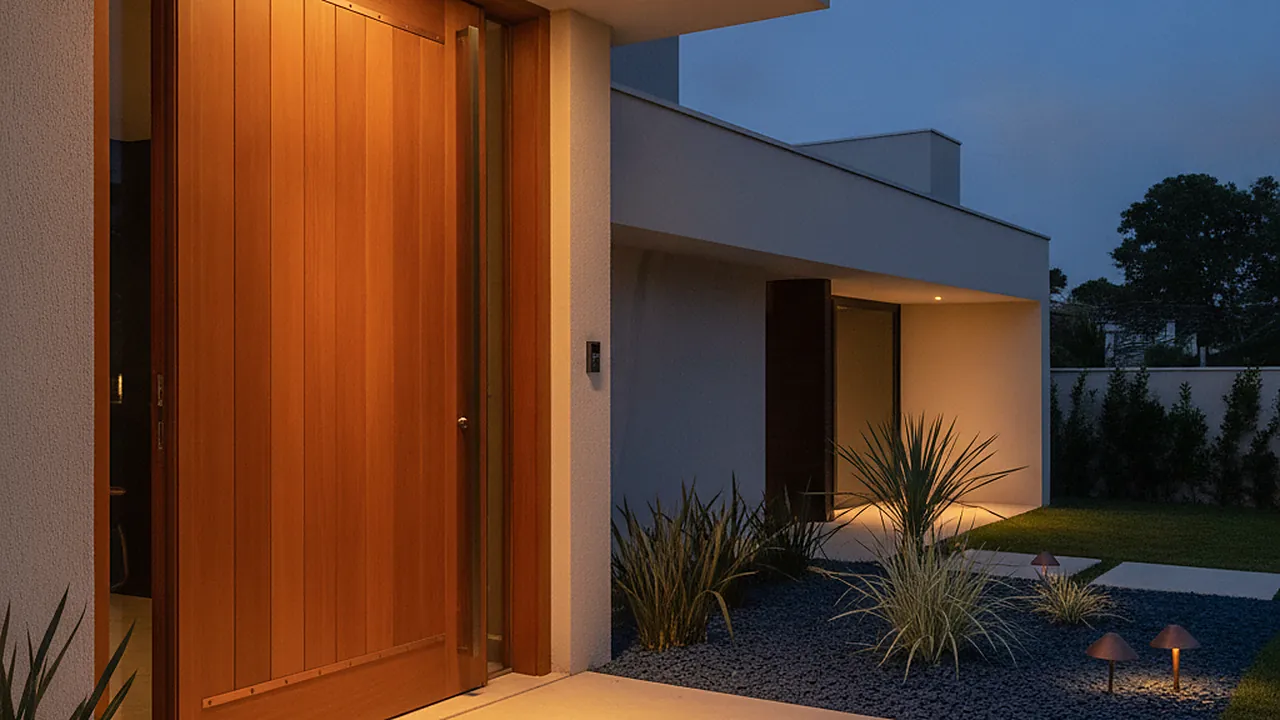 Detalhe arquitetônico de residência em Brasília ao entardecer — Seguro Residencial Conseg