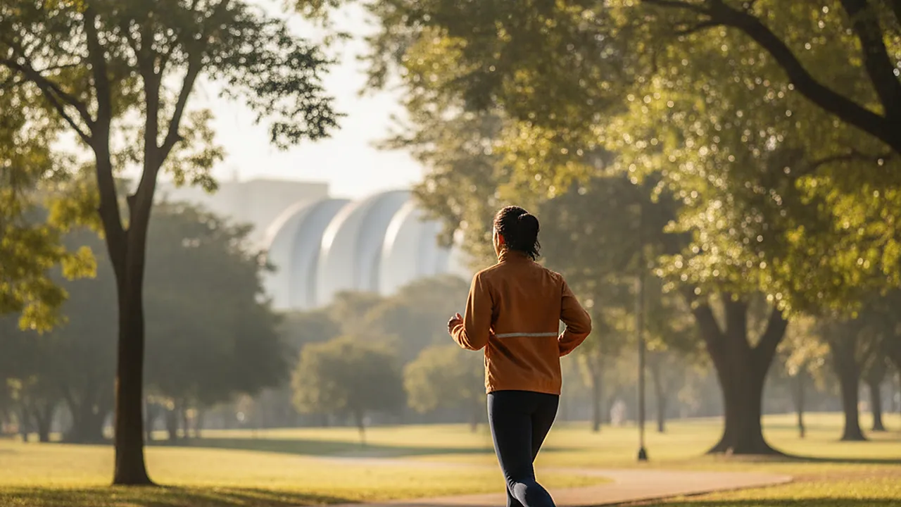 Pessoa caminhando em parque de Brasília pela manhã — estilo de vida ativo, Plano de Saúde Conseg