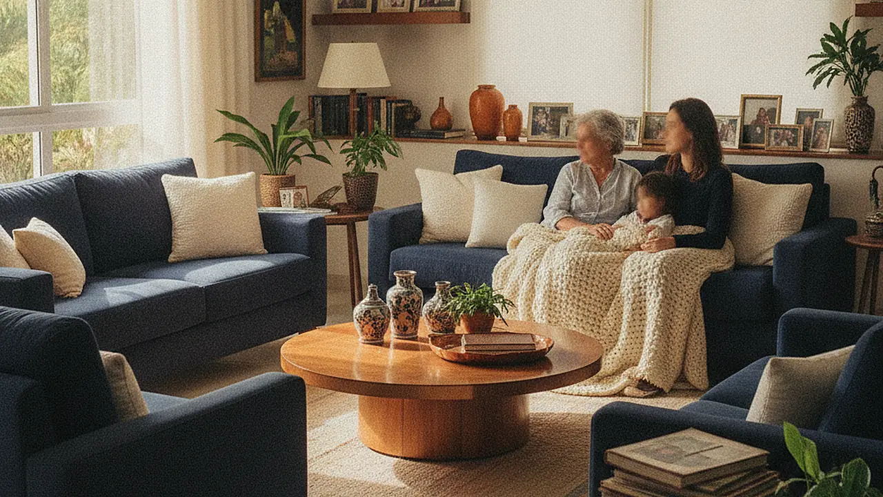 Sala de estar aconchegante representando continuidade em família — Seguro de Vida Conseg